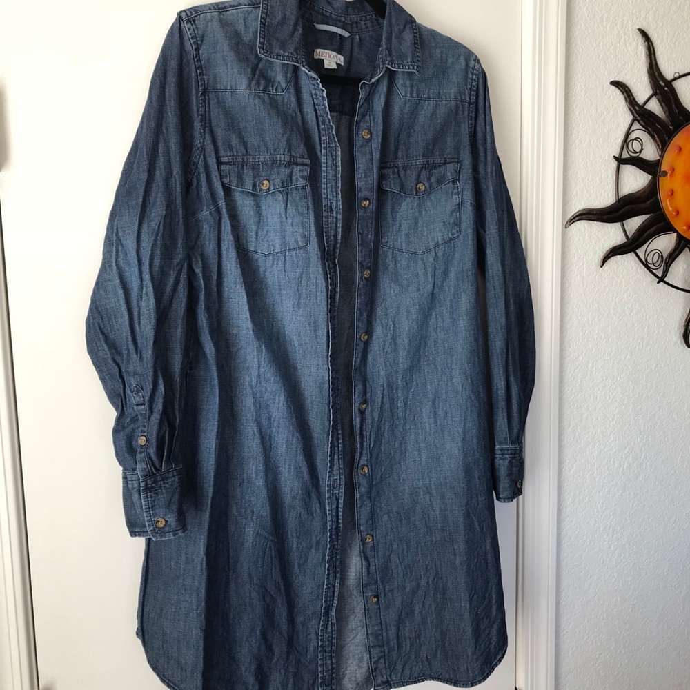 Pocketed jean dress button up brand merona